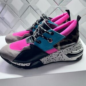 Women’s Steve Madden Cliff Sneakers Pink Turquoise Leopard Gray Bright Multi